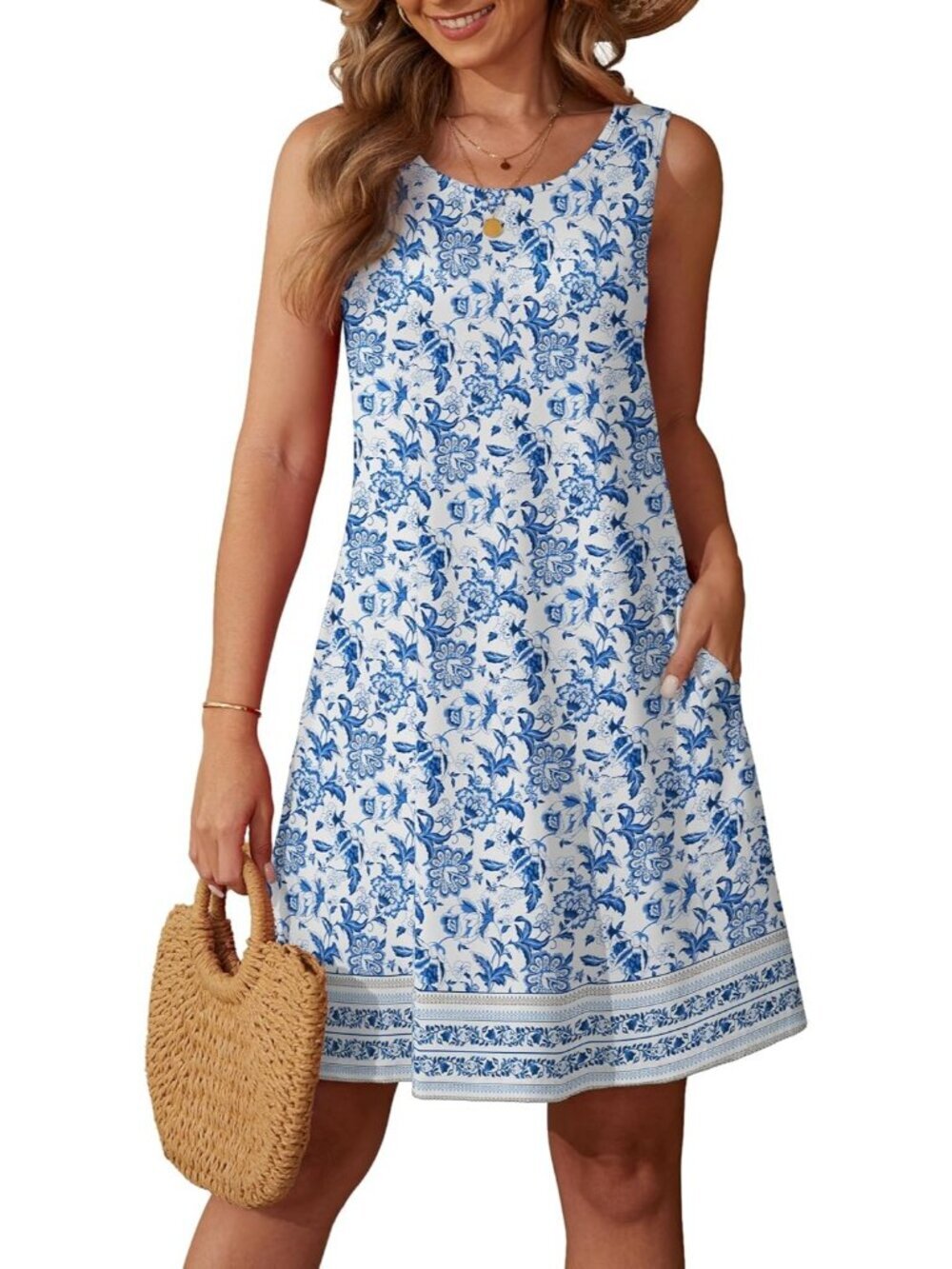Women's Mandala Boho Print Sleeveless Tank Round Neck Knee Length Mini Dress